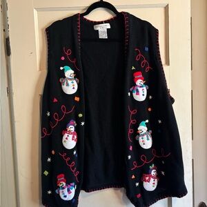 Vintage Festive Snowman Embroidered Sweater Vest